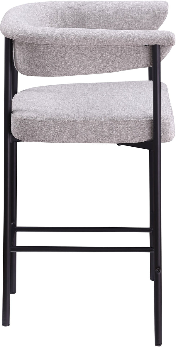 Meridian Furniture Malin Upholstered Counter Stool with Matte Black Iron Frame for Kitchen Islands and Home Bars Grey Linen Textured Fabric 426Grey-C