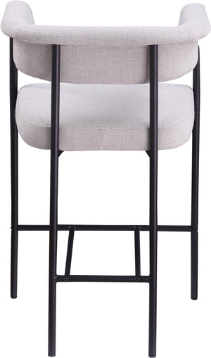 Meridian Furniture Malin Upholstered Counter Stool with Matte Black Iron Frame for Kitchen Islands and Home Bars Grey Linen Textured Fabric 426Grey-C