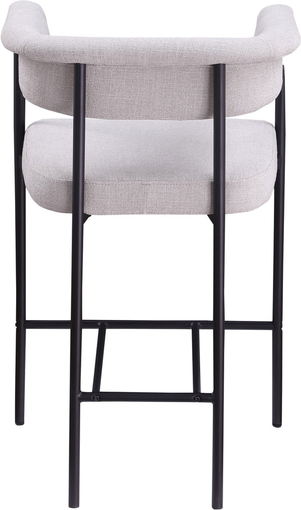 Meridian Furniture Malin Upholstered Counter Stool with Matte Black Iron Frame for Kitchen Islands and Home Bars Grey Linen Textured Fabric 426Grey-C
