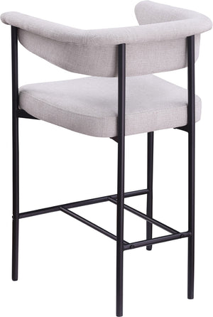 Meridian Furniture Malin Upholstered Counter Stool with Matte Black Iron Frame for Kitchen Islands and Home Bars Grey Linen Textured Fabric 426Grey-C