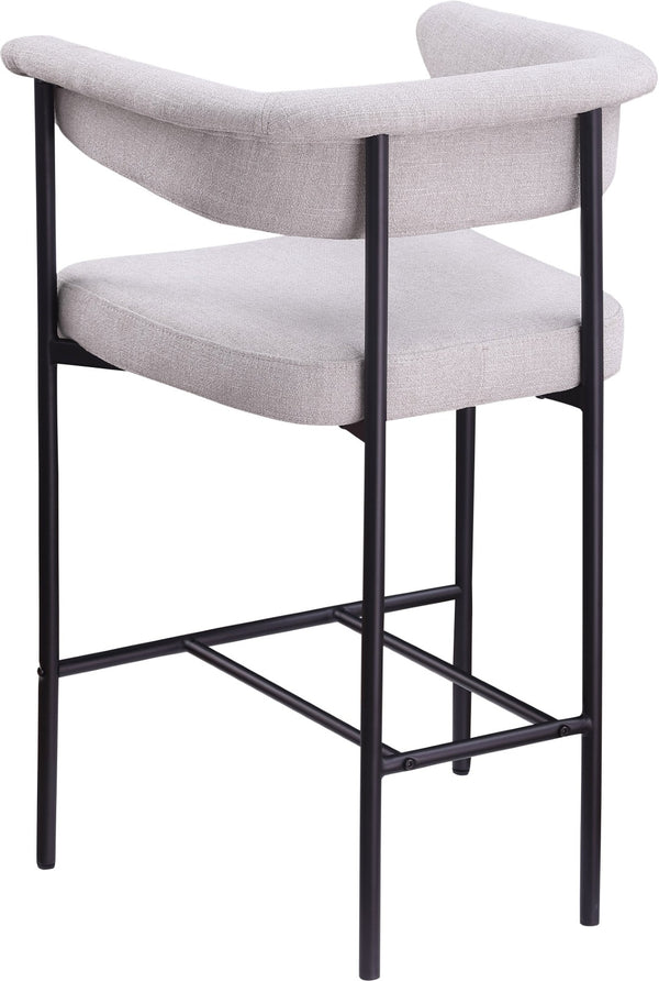 Meridian Furniture Malin Upholstered Counter Stool with Matte Black Iron Frame for Kitchen Islands and Home Bars Grey Linen Textured Fabric 426Grey-C