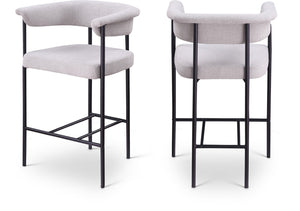 Meridian Furniture Malin Upholstered Counter Stool with Matte Black Iron Frame for Kitchen Islands and Home Bars Grey Linen Textured Fabric 426Grey-C