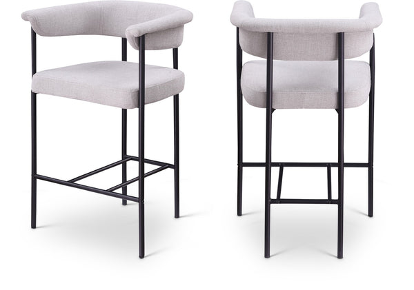 Meridian Furniture Malin Upholstered Counter Stool with Matte Black Iron Frame for Kitchen Islands and Home Bars Grey Linen Textured Fabric 426Grey-C