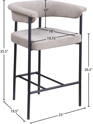 Meridian Furniture Malin Upholstered Counter Stool with Matte Black Iron Frame for Kitchen Islands and Home Bars Taupe Linen Textured Fabric 426Taupe-C