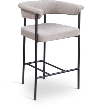 Meridian Furniture Malin Upholstered Counter Stool with Matte Black Iron Frame for Kitchen Islands and Home Bars Taupe Linen Textured Fabric 426Taupe-C