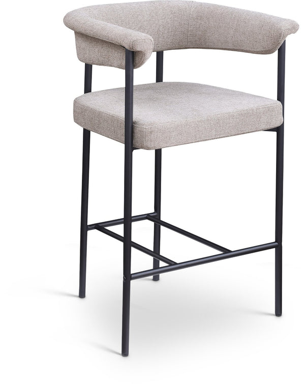 Meridian Furniture Malin Upholstered Counter Stool with Matte Black Iron Frame for Kitchen Islands and Home Bars Taupe Linen Textured Fabric 426Taupe-C