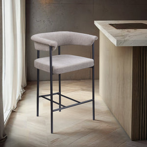 Meridian Furniture Malin Upholstered Counter Stool with Matte Black Iron Frame for Kitchen Islands and Home Bars Taupe Linen Textured Fabric 426Taupe-C