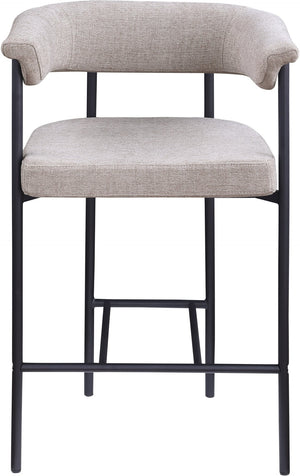 Meridian Furniture Malin Upholstered Counter Stool with Matte Black Iron Frame for Kitchen Islands and Home Bars Taupe Linen Textured Fabric 426Taupe-C