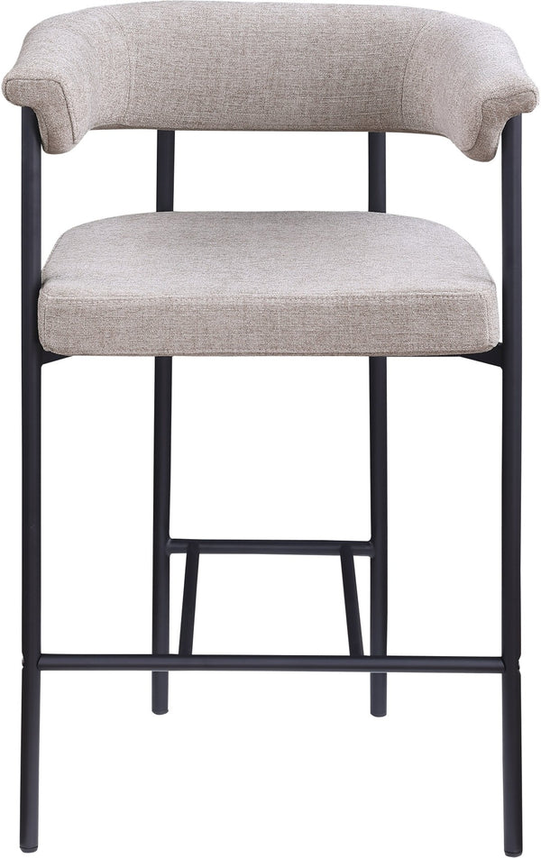 Meridian Furniture Malin Upholstered Counter Stool with Matte Black Iron Frame for Kitchen Islands and Home Bars Taupe Linen Textured Fabric 426Taupe-C