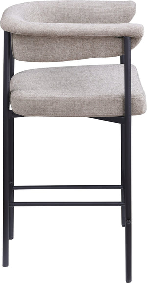 Meridian Furniture Malin Upholstered Counter Stool with Matte Black Iron Frame for Kitchen Islands and Home Bars Taupe Linen Textured Fabric 426Taupe-C