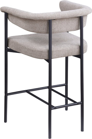 Meridian Furniture Malin Upholstered Counter Stool with Matte Black Iron Frame for Kitchen Islands and Home Bars Taupe Linen Textured Fabric 426Taupe-C