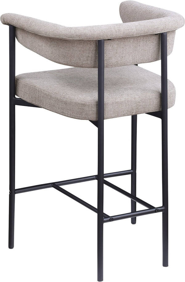 Meridian Furniture Malin Upholstered Counter Stool with Matte Black Iron Frame for Kitchen Islands and Home Bars Taupe Linen Textured Fabric 426Taupe-C