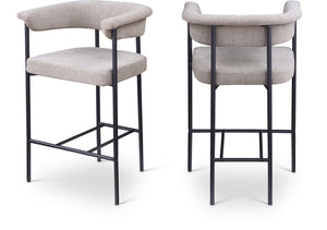 Meridian Furniture Malin Upholstered Counter Stool with Matte Black Iron Frame for Kitchen Islands and Home Bars Taupe Linen Textured Fabric 426Taupe-C
