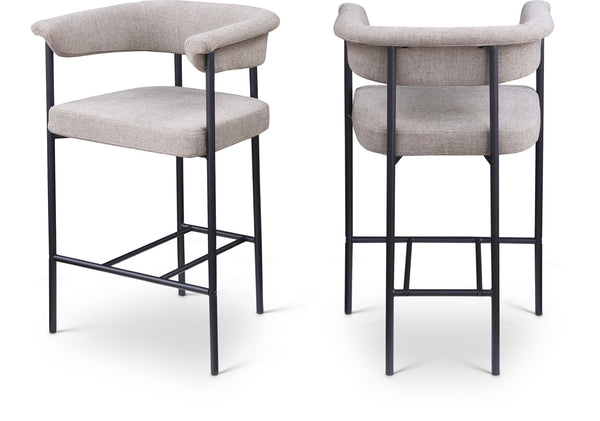 Meridian Furniture Malin Upholstered Counter Stool with Matte Black Iron Frame for Kitchen Islands and Home Bars Taupe Linen Textured Fabric 426Taupe-C