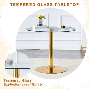 English Elm Table 35" Transparent Round Glass Dining Set With Gold Metal Base & 4 Black Pu High-Resilience Chairs W1151S03702-GIGA