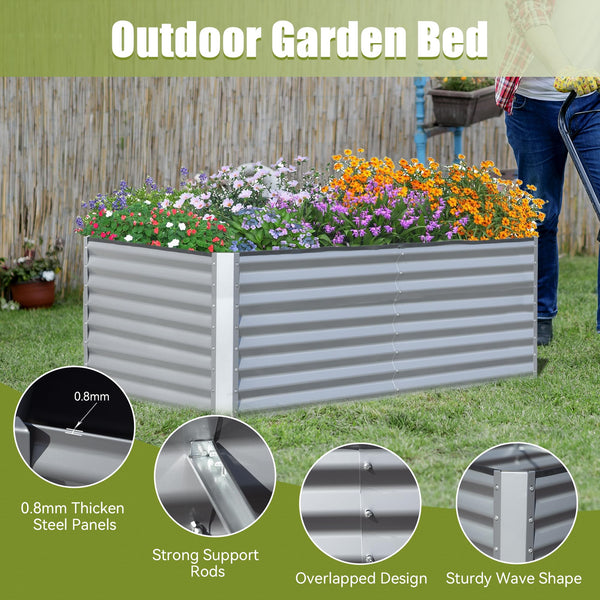 English Elm 6x3x2ft Galvanized Raised Garden Bed with Rust-Resistant Steel, Open Base, Support Rods & Safe Edges Silver W1859P197915