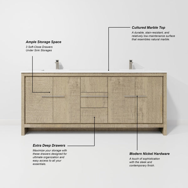 English Elm Rustic Acacia Double Bath Vanity With Cultured Marble Top & 70" Mirror – Spacious, Stylish & Durable! B2731S01506-GIGA