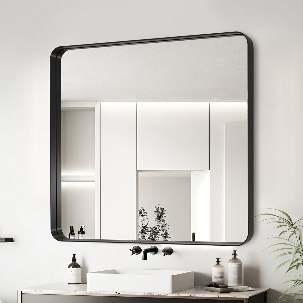 English Elm 38x38 Frameless LED Bathroom Mirror with Dimmable Color Temps Anti-Fog Touch Control Durable Glass Black T3757P347040