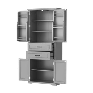 English Elm [video] Floor to Ceiling Matte Storage Cabinet with Drawers Shelves and Adjustable Interior Gray N759P407762E