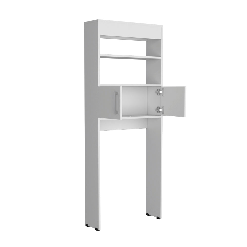 English Elm Over Jozz Toilet Cabinet White - Space-Saving 24.56" W x 8" D x 63" H Engineered Wood, Modern Durable Design B092P309167