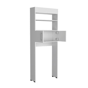 English Elm Over Jozz Toilet Cabinet White - Space-Saving 24.56" W x 8" D x 63" H Engineered Wood, Modern Durable Design B092P309167