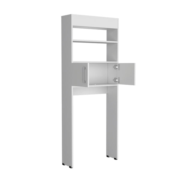 English Elm Over Jozz Toilet Cabinet White - Space-Saving 24.56" W x 8" D x 63" H Engineered Wood, Modern Durable Design B092P309167