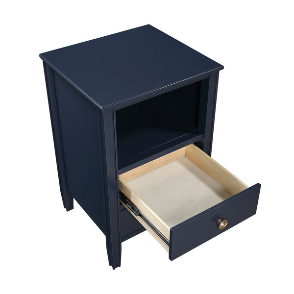 English Elm Winston 2-Drawer Storage Nightstand with Brushed Gold Knobs, Open Shelf, Fluted Legs, No Assembly Dark Blue B050P376957