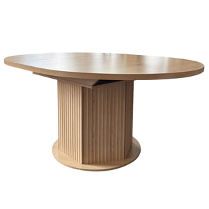 English Elm Round Adjustable Dining Table 47–63" for 4–6, Light Brown MDF & Rubberwood, Bump-Texture Base, 300lb Capacity W1347P296655