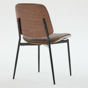 English Elm Dining Chairs Mid Century Modern Set of 2 Walnut Bentwood Back PU Upholstered Seats Ergonomic Design, Stable Metal Legs Brown W1143P379860