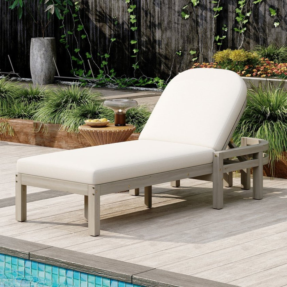 English Elm Trexm Solid Acacia Outdoor Chaise Lounge Arched Recliner for Poolside Patio Deck Gray N715P403786E