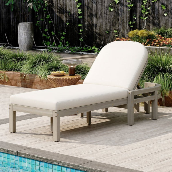 English Elm Trexm Solid Acacia Outdoor Chaise Lounge Arched Recliner for Poolside Patio Deck Gray N715P403786E