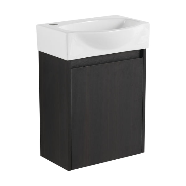 English Elm 16" Bathroom Vanity Sink Combo for Small Spaces — Compact Engineered Wood Cabinet with Ceramic Basin, Moisture-Resistant Finish and Hidden Handle, Easy Assembly Black W1972P190340