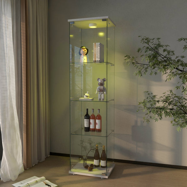English Elm Modern Glass Display Cabinet With Led Lighting - Stylish 1-Door 4-Shelf Unit For Home & Office Use W241P242916