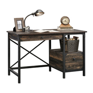 English Elm Desk, Engineered Wood Home Office Desk with Large Work Surface, Cubbyhole & Adjustable Shelf, Compact Durable Design, Easy Assembly, Qi-Ready Dark Oak B356P354481