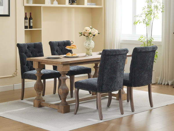 English Elm Upholstered Chenille Tufted Dining Chairs Set of 2 with Curved Wood Legs Club Style Black W1143P457781