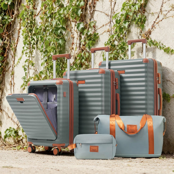 English Elm Luggage 5 Piece Abs Hardshell Travel Set with Usb Port Spinner Wheels and Tsa Lock Grey Green N732P265290Y