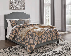 English Elm Modern Arched Linen King Platform Bed with Nailhead Trim and Padded Panel Headboard B2771P498519