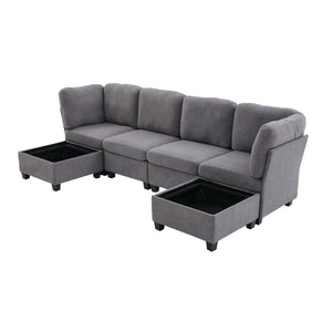 English Elm UNITED Modular 6-Seat Sectional Sofa with Removable Ottoman, Storage Compartments, Convertible Comfort Gray W1568S00245