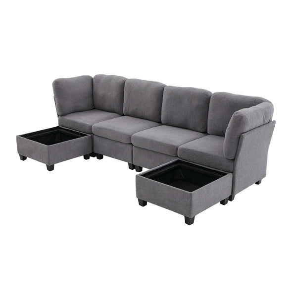 English Elm UNITED Modular 6-Seat Sectional Sofa with Removable Ottoman, Storage Compartments, Convertible Comfort Gray W1568S00245