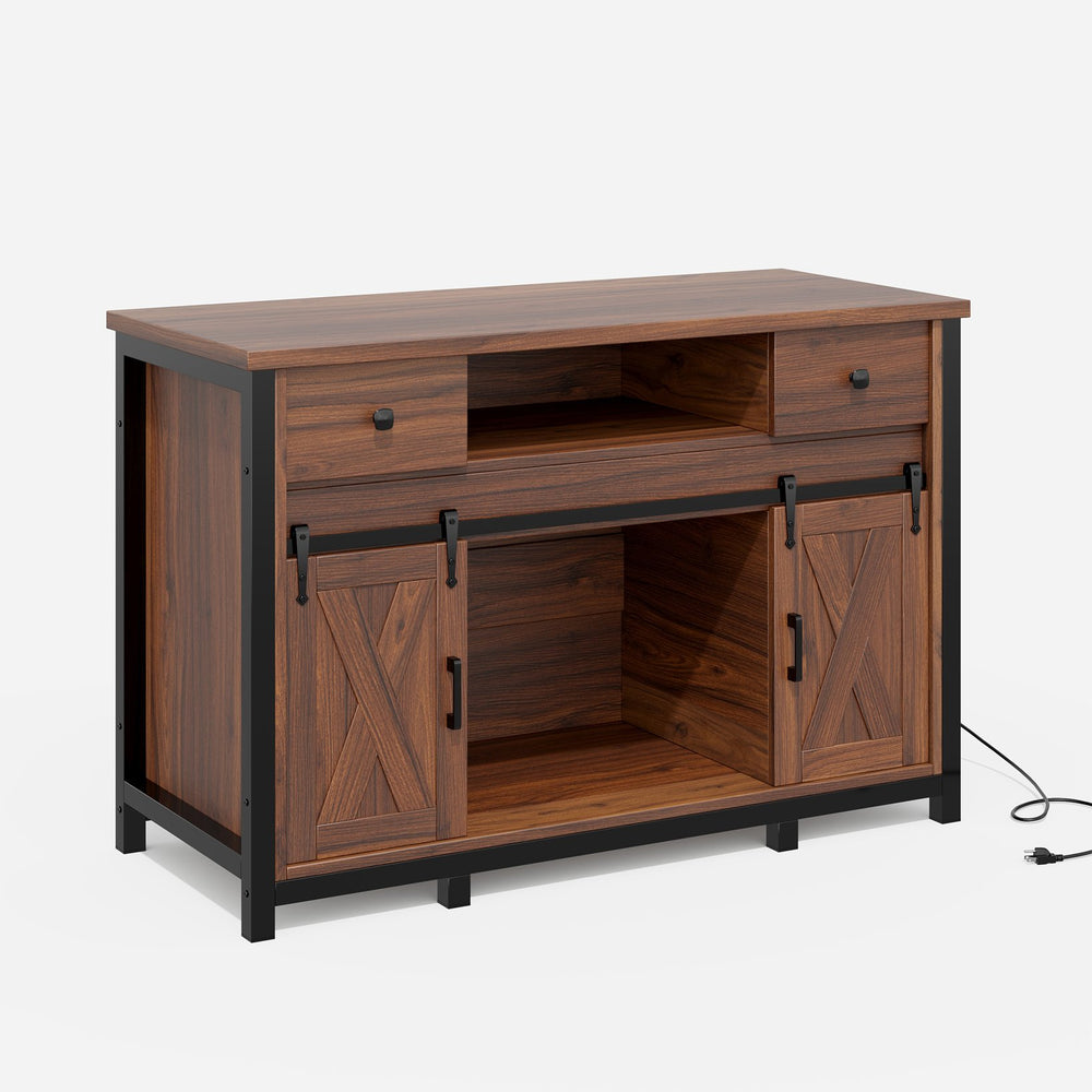 English Elm 55-75 Gallon Fish Tank Stand with Built-In Power Hub, 800 lb Heavy-Duty Support, Rustic Farmhouse Storage Light Brown T3950P401153