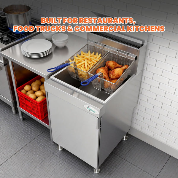 English Elm 150,000 Btu Five Burner Lp Floor Fryer with 80 Lb Oil Capacity for Busy Kitchens W3629P365494