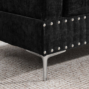 English Elm Sectional L-Shaped Chenille Sofa with Chaise Storage Ottoman, Metal Eucalyptus Frame, 4-Seater Spacious Black W1413S00117