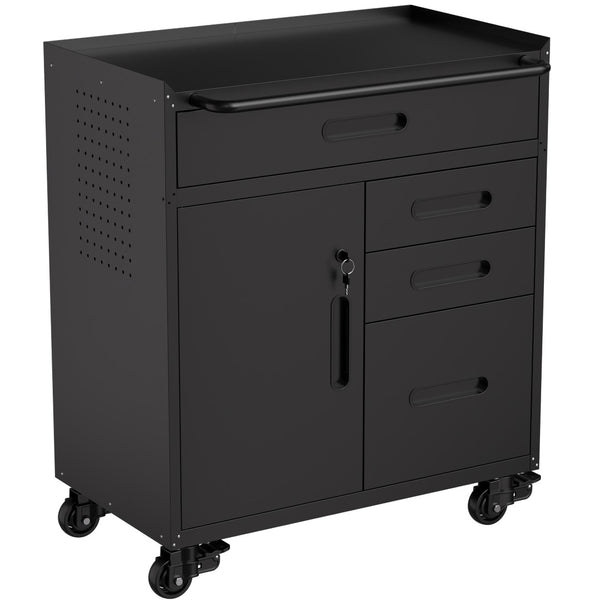 English Elm 34.3" Rolling Steel Tool Cabinet with 3 Drawers Lockable Doors and Pegboard Side Panels T2398P442674