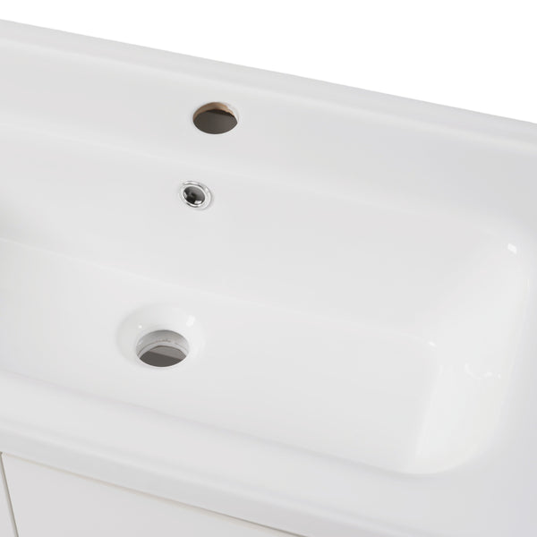 English Elm Christopher Knight Home® - 36" Modern Wall-Mounted Bathroom Vanity with Ceramic Sink, Soft-Close Doors, Fluted Accent & Open Shelves White N817P245322W