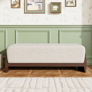 English Elm Rubber Wood Three Seat Upholstered Bench Thick Cushioned Entryway Bedroom Accent N769P355905W