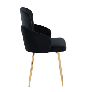 English Elm Dahlia Modern Dining Chair Set Of 2: Luxurious Black Velvet & Gold Metal Accents For Glam Interiors B202S01186