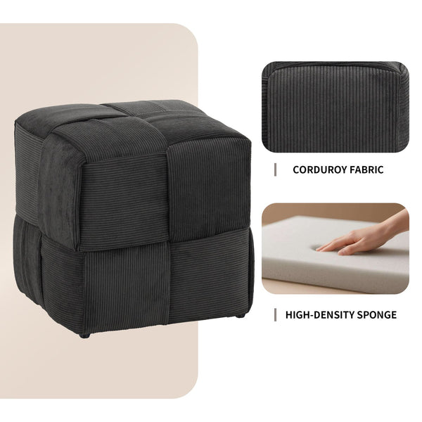 English Elm Ottoman Plush Corduroy Round Footrest Stool with High‑Resilience Foam, Sturdy MDF Frame, Versatile Use Grey W3851P369304