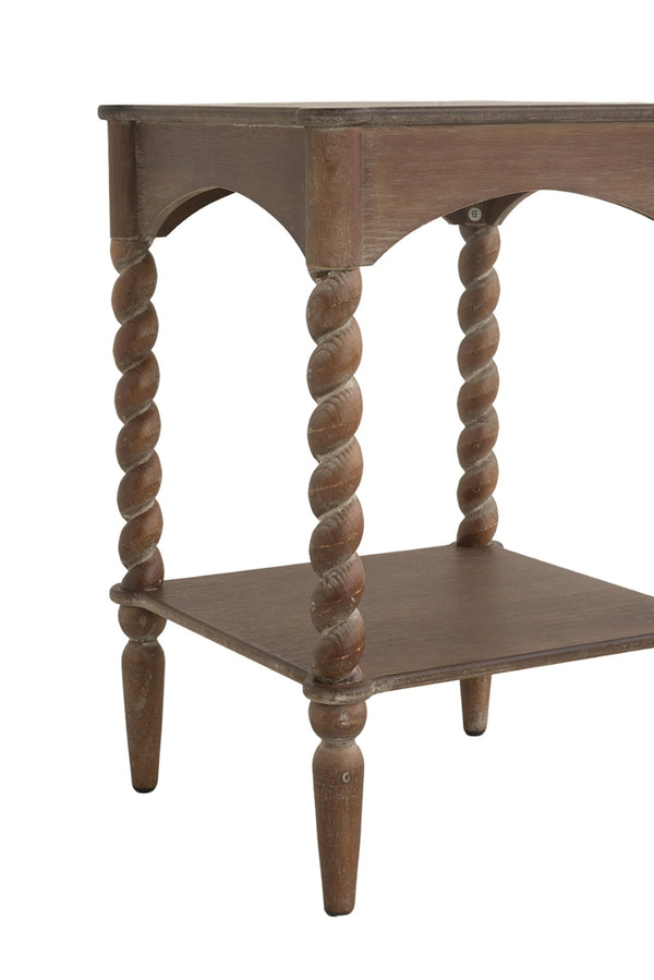 English Elm 15.5x15.5x23.5" Farmhouse Wood Side Table Barley Twist Legs Tiered Open Shelving W2078P460667