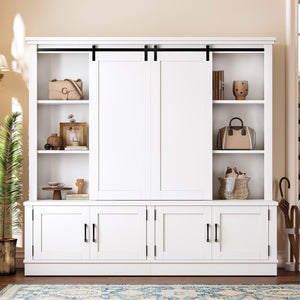 English Elm The Industrial Barn Door Entryway Cabinet with Sliding Rails and 12 Storage Compartments White W1580S00271