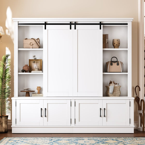 English Elm The Industrial Barn Door Entryway Cabinet with Sliding Rails and 12 Storage Compartments White W1580S00271